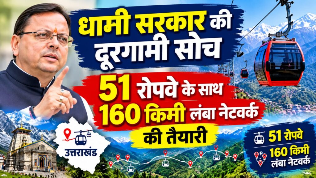 Uttarakhand Ropeway Project:धामी सरकार की दूरगामी सोच, 51 रोपवे के साथ 160 किमी लंबा नेटवर्क की तैयारी